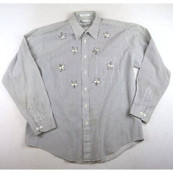 MILI DESIGNS - WOMEN'S GRAY & WHITE STRIPED LONG SLEEVE BUTTON-UP APPLIQUE  - L - Picture 2 of 10